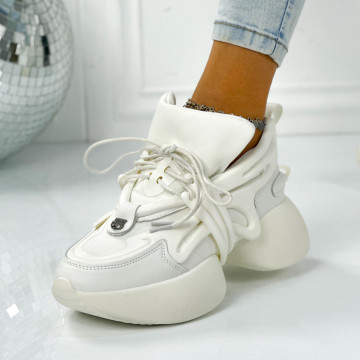 Pantofi Sport Dama Albi din Piele Ecologica Kuala