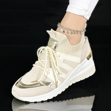 Pantofi Sport Dama cu Platforma Bej din Piele Ecologica Ochena