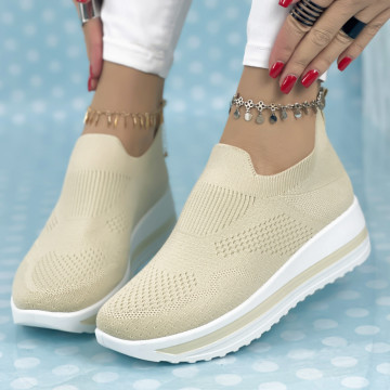 Pantofi Sport Dama cu Platforma Bej din Textil Dymex
