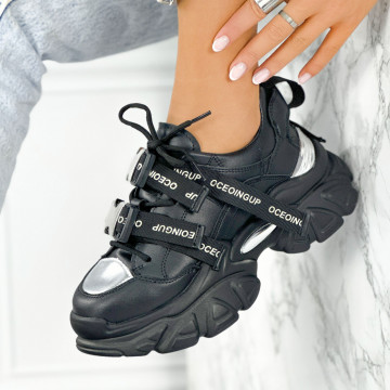 Pantofi Sport Dama Negri din Piele Ecologica Jensy