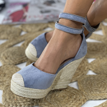 Sandale cu platforma Albastre din Piele Ecologica Intoarsa Leona