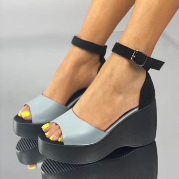 Sandale cu platforma Albastre din Piele Ecologica Saida