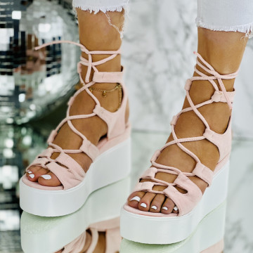 Sandale cu platforma Roz din Piele Ecologica Intoarsa Ludmy