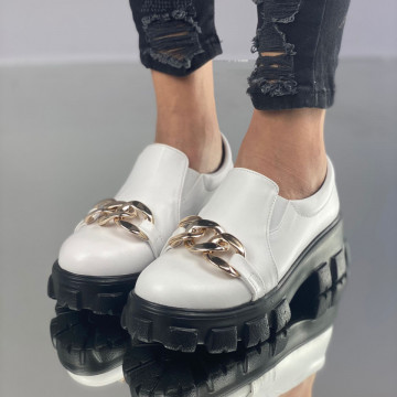 Pantofi Casual Dama Albi din Piele Ecologica Mulira