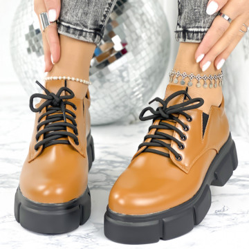 Pantofi Casual Dama Camel din Piele Ecologica Agery