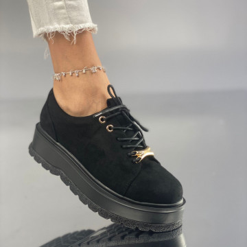 Pantofi Casual Dama Negri Suet din Piele Ecologica Intoarsa Denisa