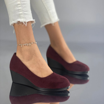 Pantofi Dama cu Platforma Grena din Piele Ecologica Intoarsa Mamia