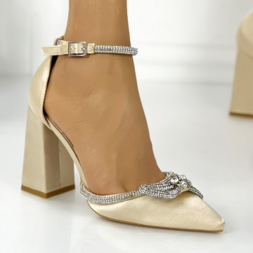 Pantofi dama cu Toc Bej din Satin Lololi