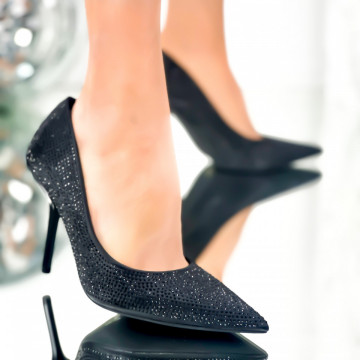 Pantofi Dama cu Toc Negri din Satin Isobel