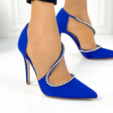 Pantofi Dama Stiletto Albastri din Satin Froselia