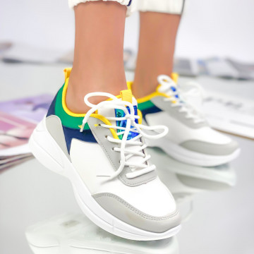 Pantofi Sport Dama Albi din Piele Ecologica Pera
