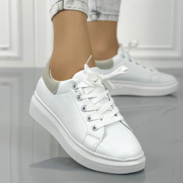 Pantofi Sport Dama Albi/Gri din Piele Ecologica Bamonos