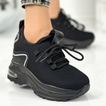 Pantofi Sport Dama cu platforma Negri Albi din Textil Deretes