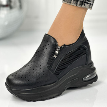 Pantofi Sport Dama cu platforma Negri din Textil Leran