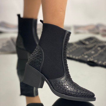 Botine cu Toc Negre din Piele Ecologica Perara