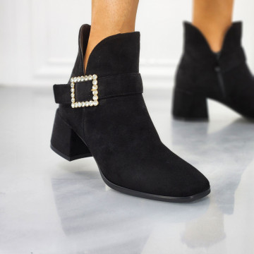 Botine Dama cu Toc Negre din Piele Ecologica intoarsa Seresa