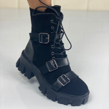 Ghete Dama Imblanite Negre Swede din Piele Ecologica Betty