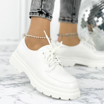 Pantofi Casual Dama Albi din Piele Ecologica Mokan