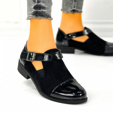 Pantofi Casual Dama Negri din Piele Ecologica Intoarsa Bsesa