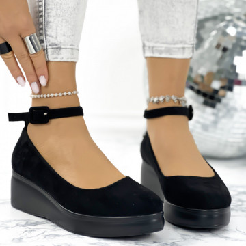 Pantofi Dama cu Platforma Negri din Piele Ecologica Intoarsa Lety