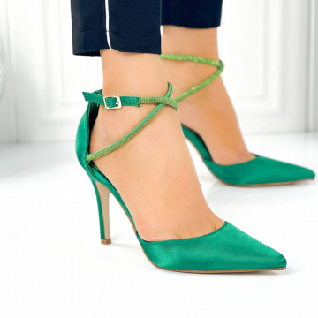 Pantofi Dama Stiletto Verzi din Satin Nelora
