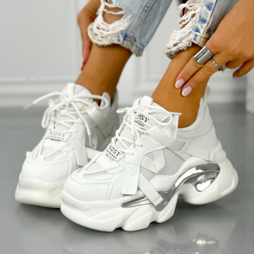 Pantofi Sport Dama Albi din Piele Ecologica Vetrice