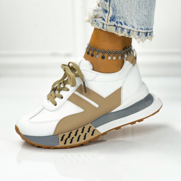 Pantofi Sport Dama Albi Khaki din Piele Ecologica Casablanca