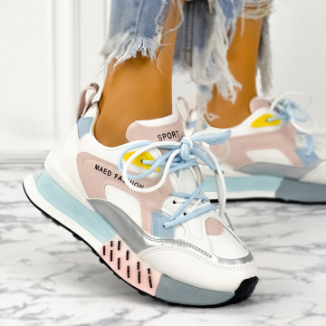 Pantofi Sport Dama cu platforma Albi din Piele Ecologica Leonor