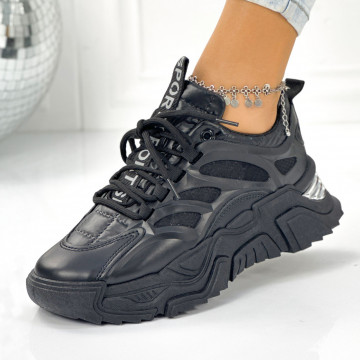 Pantofi Sport Dama Negri din Piele Ecologica Bodrum