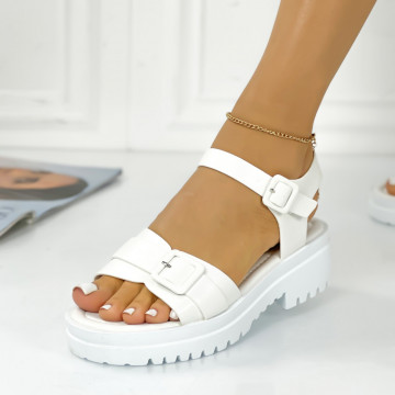 Sandale cu platforma Albe din Piele Ecologica Ariadne