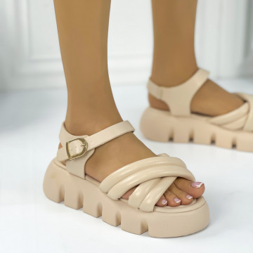 Sandale Dama cu Platforma Bej din Piele Ecologica Sclipia