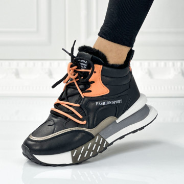 Ghete Sport Dama Imblanite Negre din Piele Ecologica Buga
