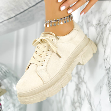 Pantofi Casual Dama Bej din Piele Ecologica Intoarsa Brine