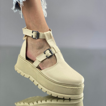 Pantofi Casual Dama Bej din Piele Ecologica Puris