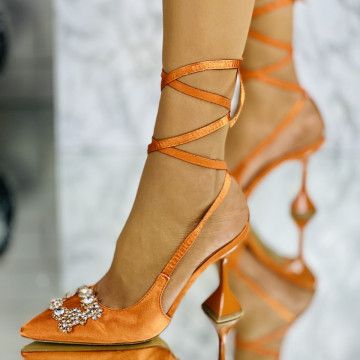 Pantofi Dama Stiletto Oranj din Satin Rehema