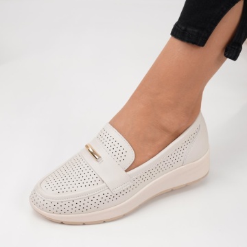 Pantofi Piele Naturala Anabela Beige