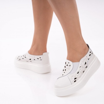 Pantofi Piele Naturala Azura White