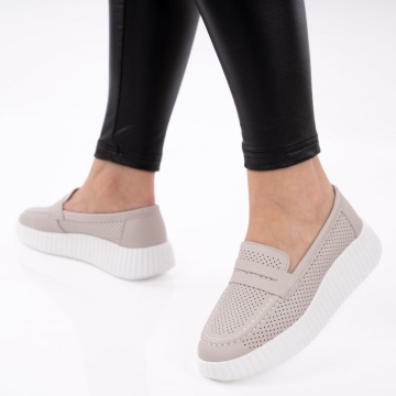 Pantofi Piele Naturala Leya Greige