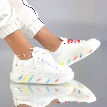 Pantofi Sport Dama Albi din Piele Ecologica Spira