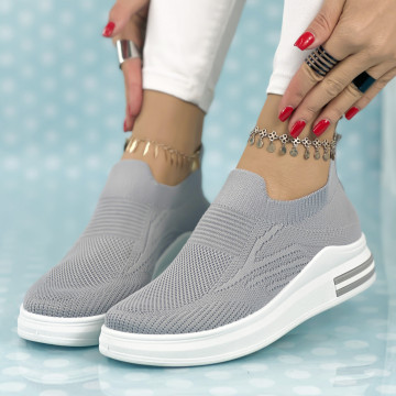 Pantofi Sport Dama cu Platforma Gri din Textil Sanpe