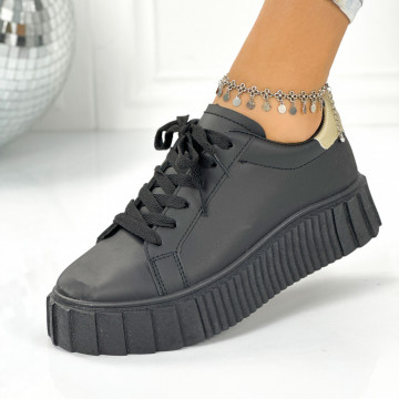 Pantofi Sport Dama Negri Champagne din Piele Ecologica Osaka