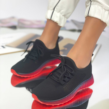 Pantofi Sport Dama Negri/Rosii din Material Textil Dia