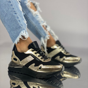 Pantofi Casual Dama cu Platforma Aurii din Piele Ecologica Menara