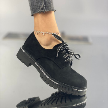 Pantofi Casual Dama Negri Suet din Piele Ecologica Lulu