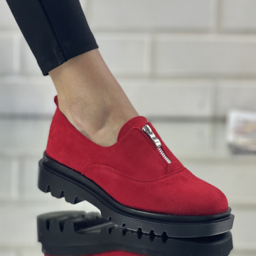Pantofi Casual Dama Rosii din Piele Ecologica Intoarsa Ramzia