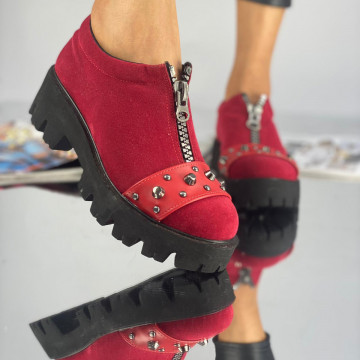 Pantofi Casual Dama Rosii din Piele Ecologica Intoarsa Valina