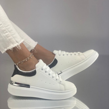 Pantofi Sport Dama Albi/Negrii din Piele Ecologica Sinfi