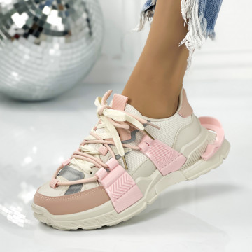 Pantofi Sport Dama Bej Roz din Piele Ecologica Dolceta