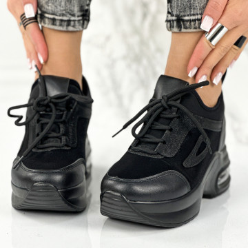 Pantofi Sport Dama cu platforma Negri din Piele eco Aperolo