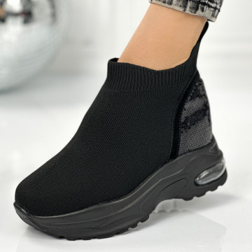Pantofi Sport Dama cu platforma Negri din Textil Vamison